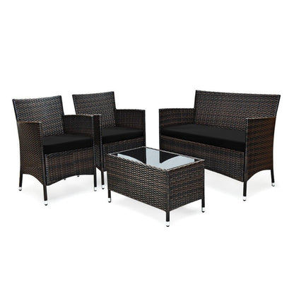 Alora 4-Piece Outdoor Rattan Patio Furniture Set With Cushions & Coffee Table