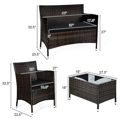 Alora 4-Piece Outdoor Rattan Patio Furniture Set With Cushions & Coffee Table