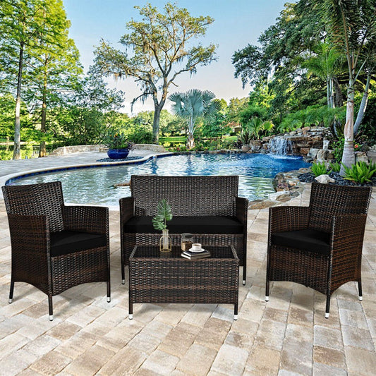 Alora 4-Piece Outdoor Rattan Patio Furniture Set With Cushions & Coffee Table