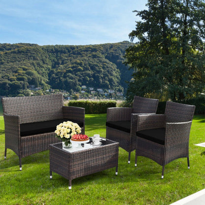 Alora 4-Piece Outdoor Rattan Patio Furniture Set With Cushions & Coffee Table