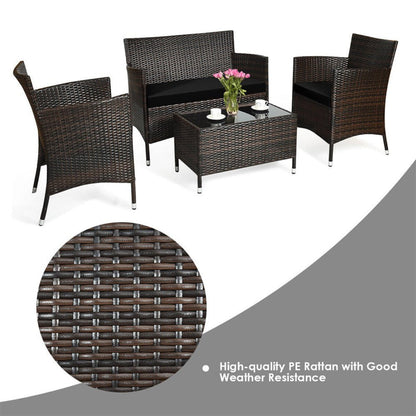 Alora 4-Piece Outdoor Rattan Patio Furniture Set With Cushions & Coffee Table