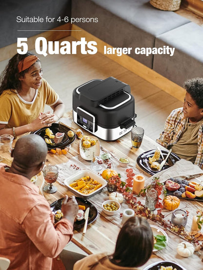 5-IN-1 5QT Indoor Air Fryer Crisps Roasts Reheats Dehydrates for Quick