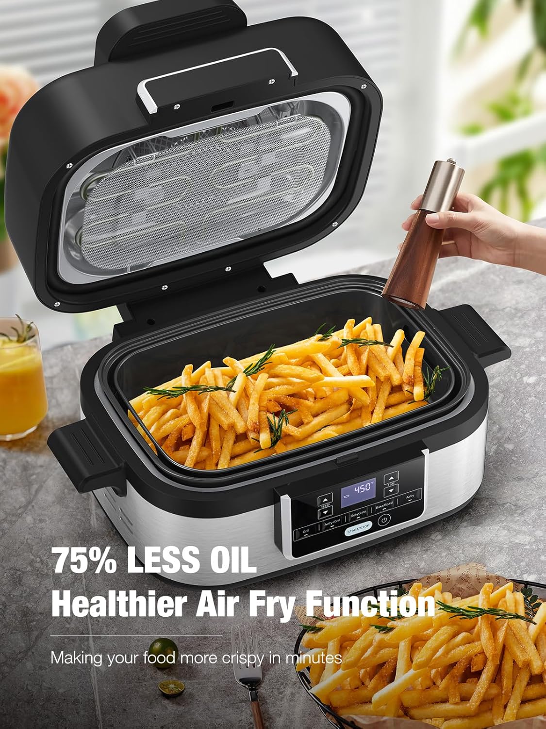5-IN-1 5QT Indoor Air Fryer Crisps Roasts Reheats Dehydrates for Quick
