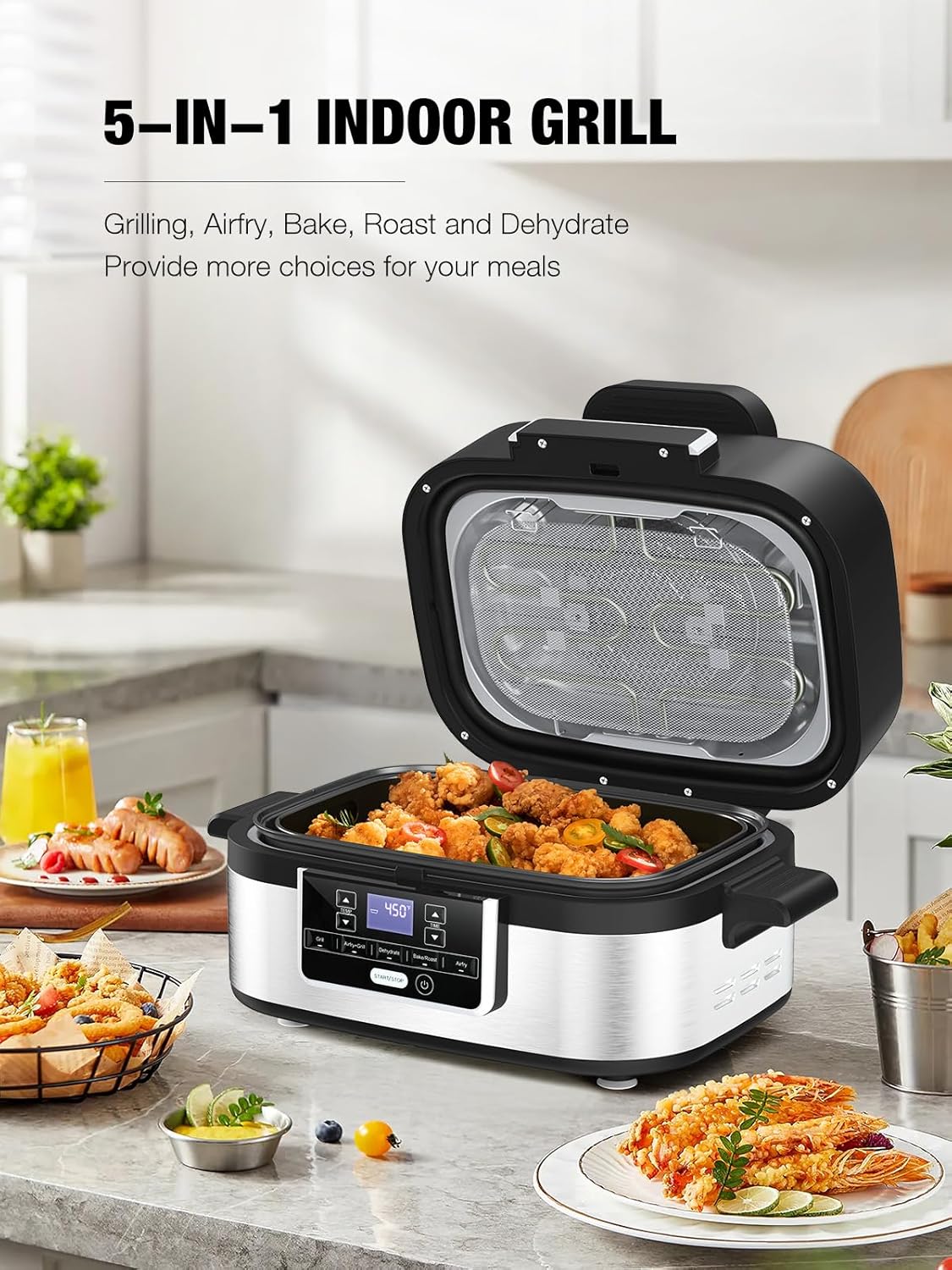 5-IN-1 5QT Indoor Air Fryer Crisps Roasts Reheats Dehydrates for Quick