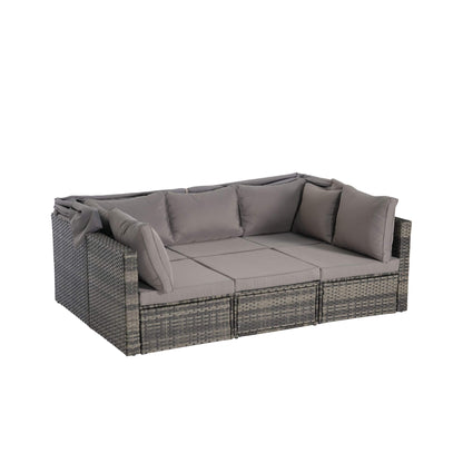 Alora 5-Piece Outdoor Patio Wicker Daybed Furniture Set With Retractable Canopy