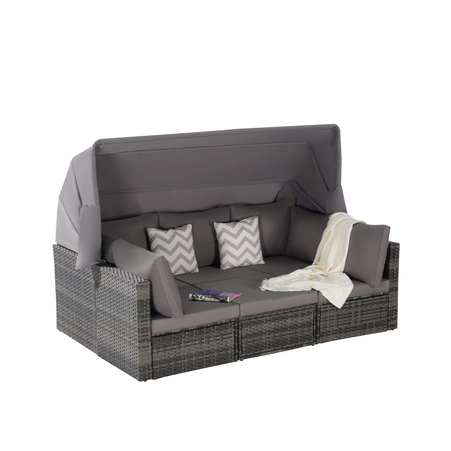 Alora 5-Piece Outdoor Patio Wicker Daybed Furniture Set With Retractable Canopy