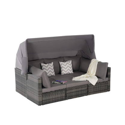 Alora 5-Piece Outdoor Patio Wicker Daybed Furniture Set With Retractable Canopy