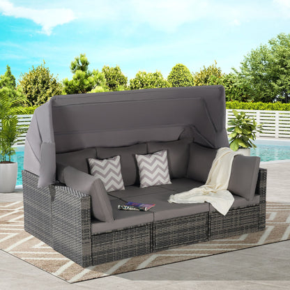 Alora 5-Piece Outdoor Patio Wicker Daybed Furniture Set With Retractable Canopy