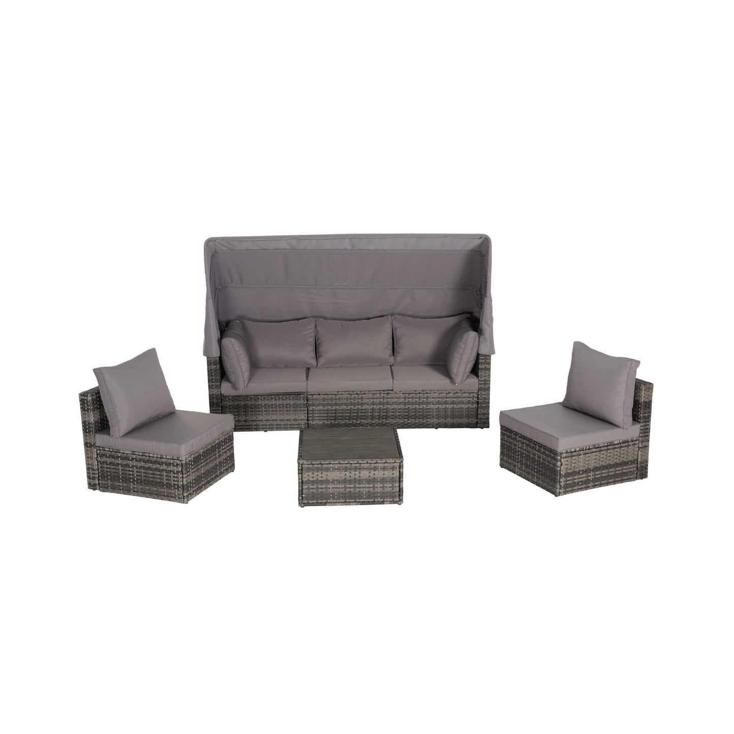 Alora 5-Piece Outdoor Patio Wicker Daybed Furniture Set With Retractable Canopy