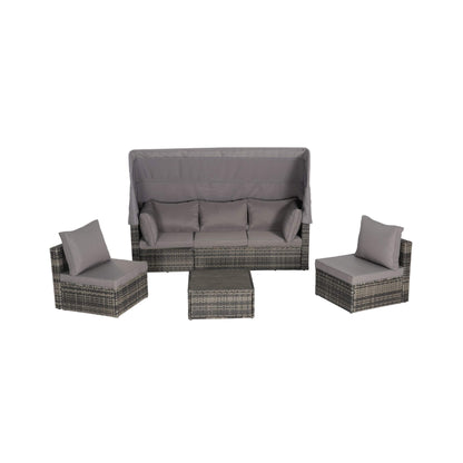 Alora 5-Piece Outdoor Patio Wicker Daybed Furniture Set With Retractable Canopy