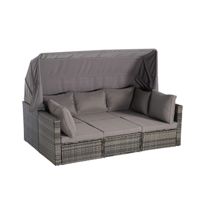 Alora 5-Piece Outdoor Patio Wicker Daybed Furniture Set With Retractable Canopy