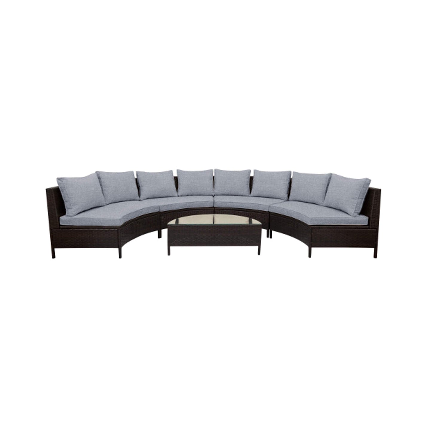 Alora Premium 5-Piece All-Weather Half-Moon Outdoor Rattan Wicker Patio Sectional Sofa Furniture Set With Tempered Glass Table