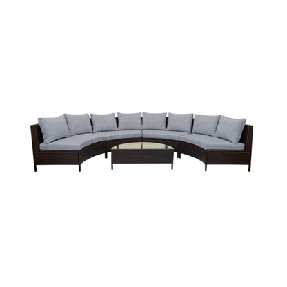 Alora Premium 5-Piece All-Weather Half-Moon Outdoor Rattan Wicker Patio Sectional Sofa Furniture Set With Tempered Glass Table