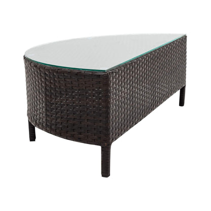 Alora Premium 5-Piece All-Weather Half-Moon Outdoor Rattan Wicker Patio Sectional Sofa Furniture Set With Tempered Glass Table