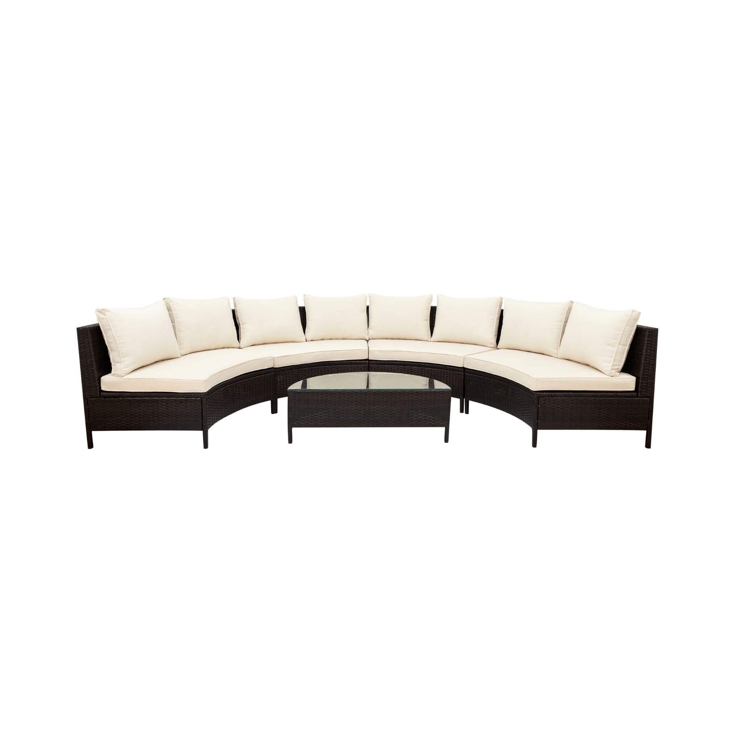 Alora Premium 5-Piece All-Weather Half-Moon Outdoor Rattan Wicker Patio Sectional Sofa Furniture Set With Tempered Glass Table
