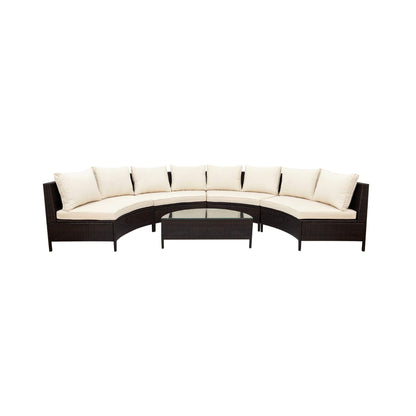 Alora Premium 5-Piece All-Weather Half-Moon Outdoor Rattan Wicker Patio Sectional Sofa Furniture Set With Tempered Glass Table