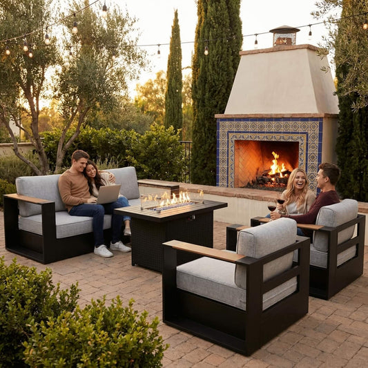 5-Piece Aluminum Patio Furniture Set with 55K BTU Fire Pit Table