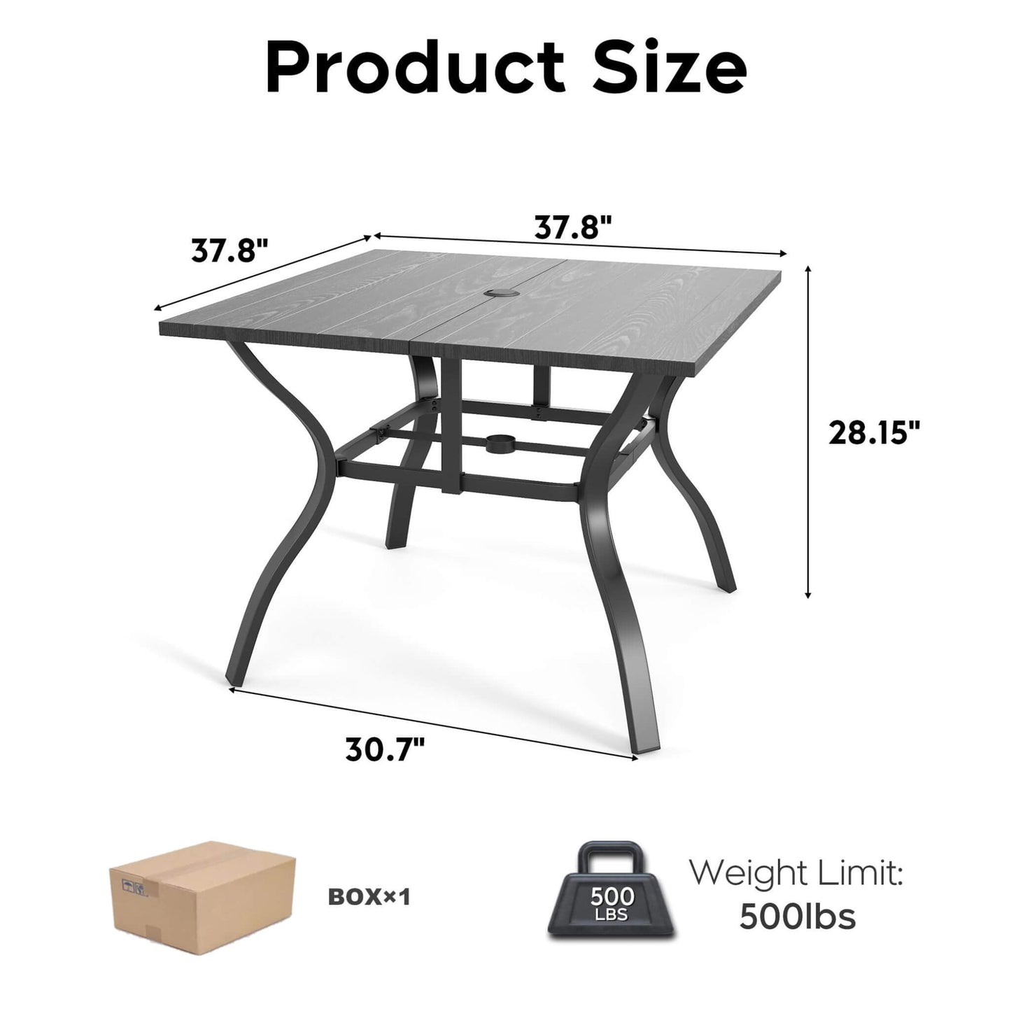Alora 5-Piece Outdoor Dining Set with 4 Heavy-Duty Chairs and Square Table with Umbrella Hole