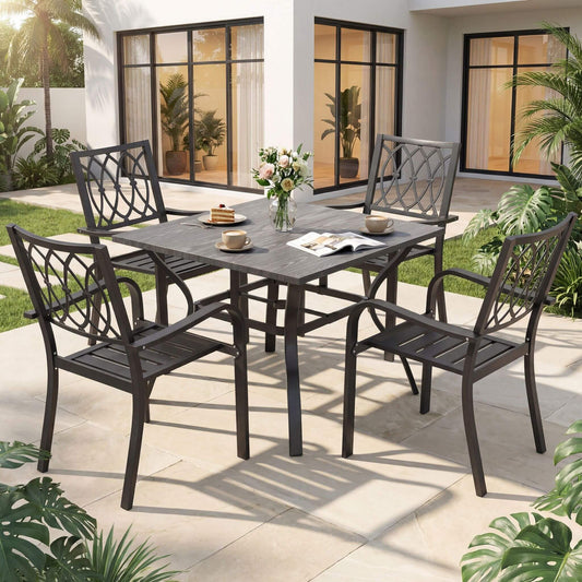 Alora 5-Piece Outdoor Dining Set with 4 Heavy-Duty Chairs and Square Table with Umbrella Hole