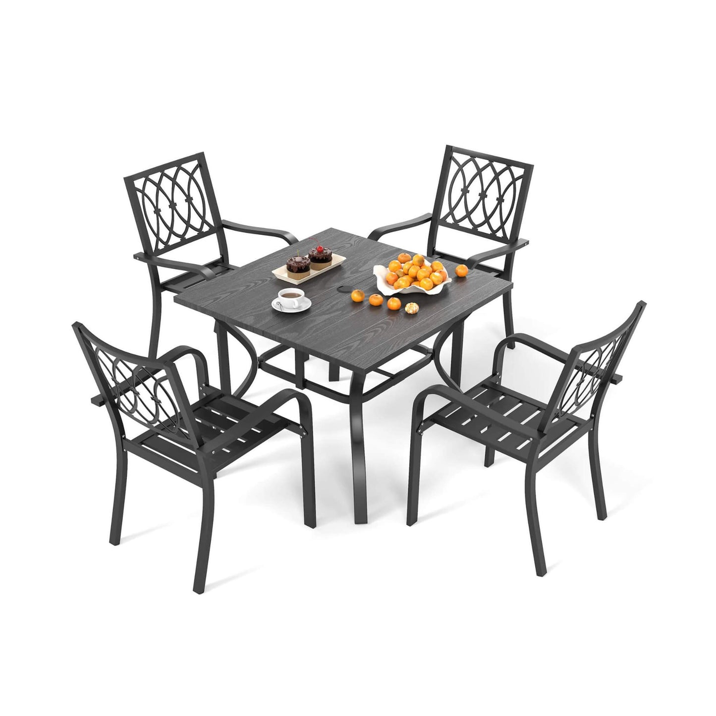 Alora 5-Piece Outdoor Dining Set with 4 Heavy-Duty Chairs and Square Table with Umbrella Hole