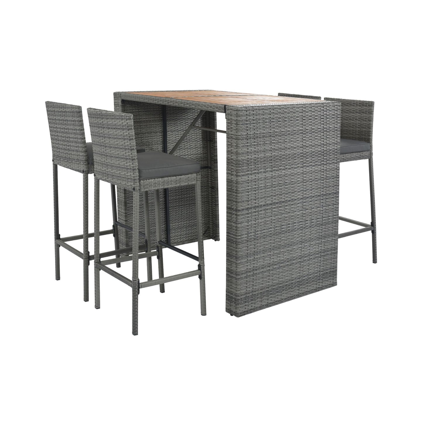 Alora 5-Piece Wicker Patio Bar Set with Cushions & Acacia Table