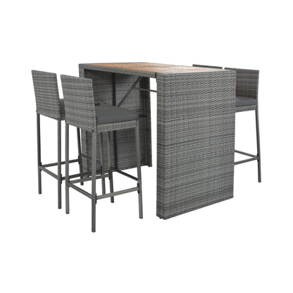 Alora 5-Piece Wicker Patio Bar Set with Cushions & Acacia Table