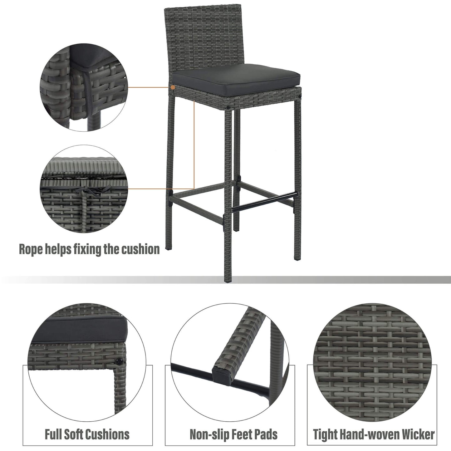 Alora 5-Piece Wicker Patio Bar Set with Cushions & Acacia Table