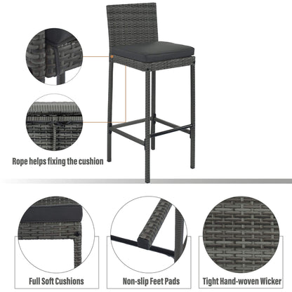 Alora 5-Piece Wicker Patio Bar Set with Cushions & Acacia Table