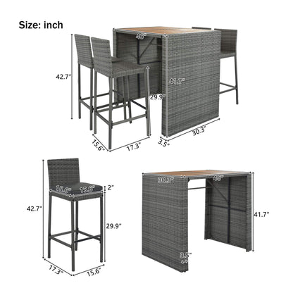 Alora 5-Piece Wicker Patio Bar Set with Cushions & Acacia Table