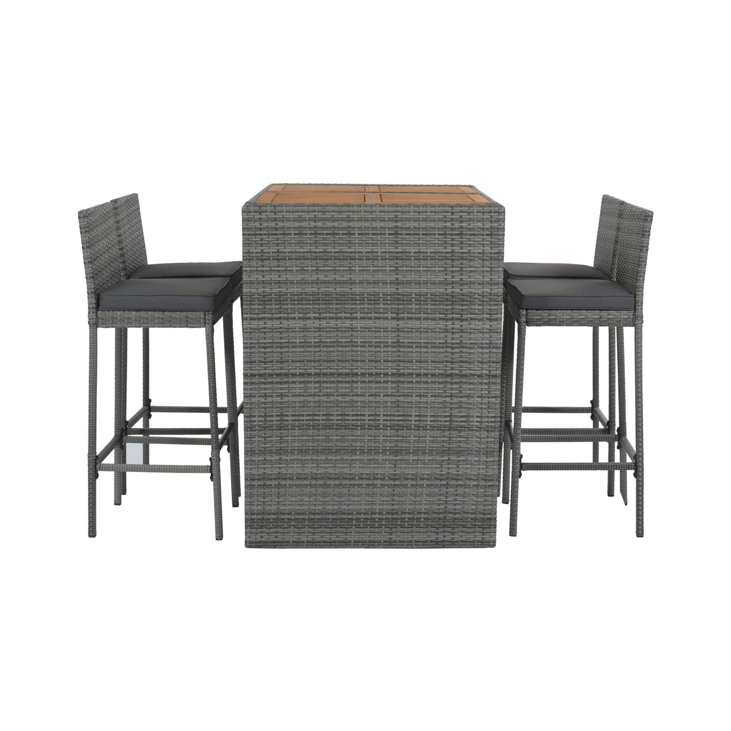 Alora 5-Piece Wicker Patio Bar Set with Cushions & Acacia Table