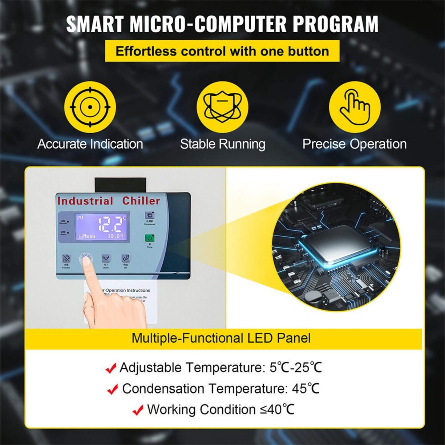Smart Air-Cooled SS Industrial Water Chiller With LCD Display