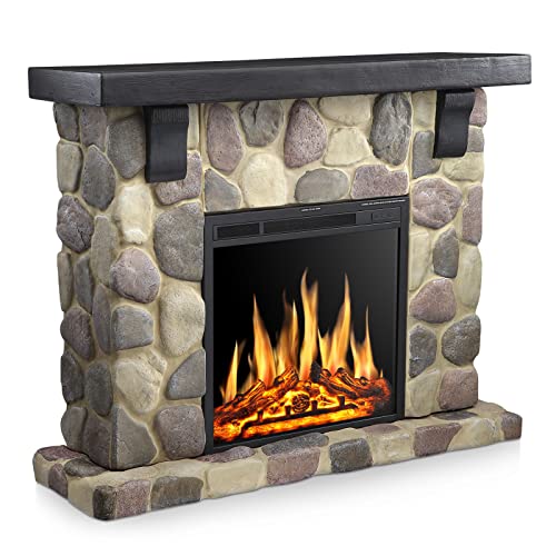 50 Inch Electric Fireplace Stone Mantel Package