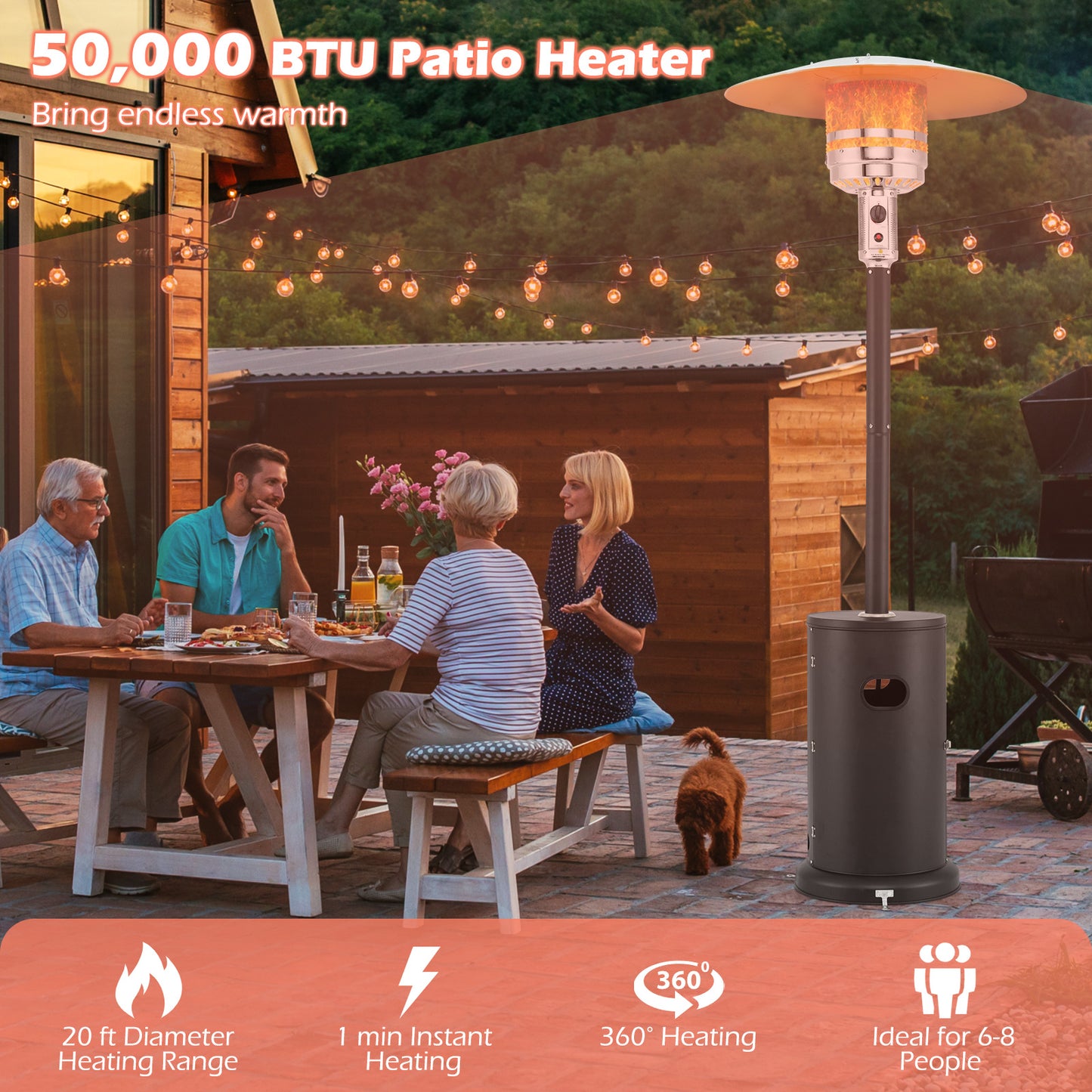 50000 BTU Propane Patio Heater with Round Table Design