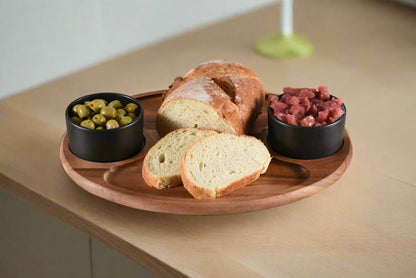 Charcuterie Board Serving Tray with 2 Ceramic Bowls and Lids