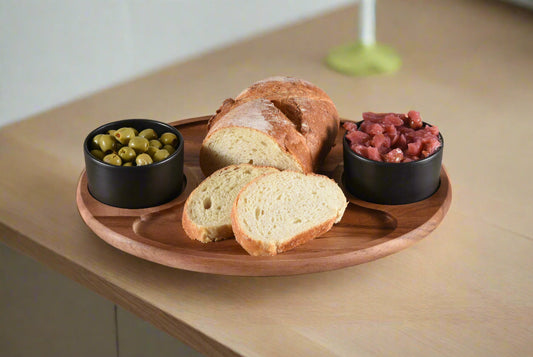 Charcuterie Board Serving Tray with 2 Ceramic Bowls and Lids