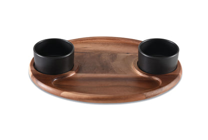 Charcuterie Board Serving Tray with 2 Ceramic Bowls and Lids