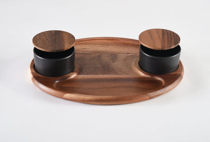Charcuterie Board Serving Tray with 2 Ceramic Bowls and Lids