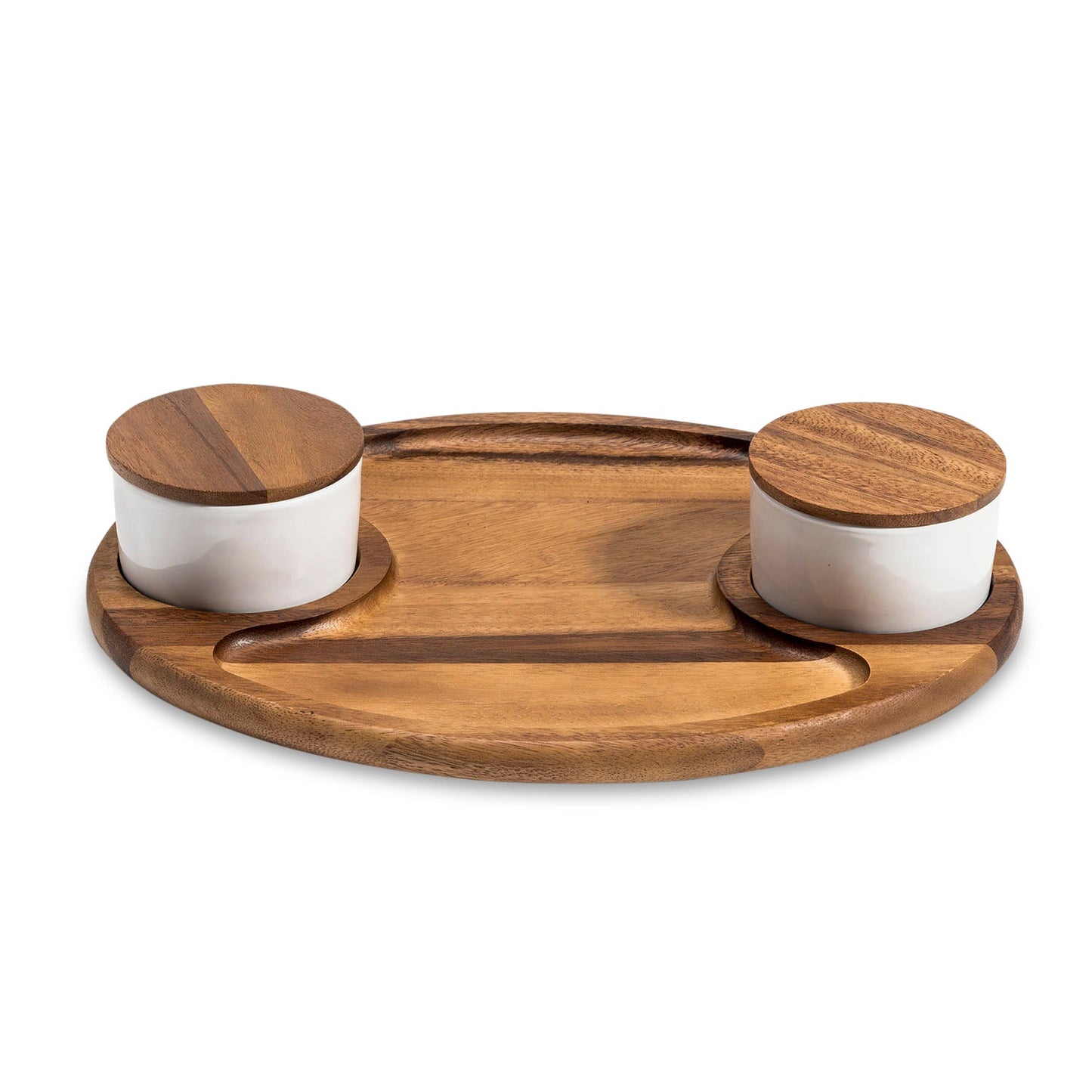 Charcuterie Board Serving Tray with 2 Ceramic Bowls and Lids