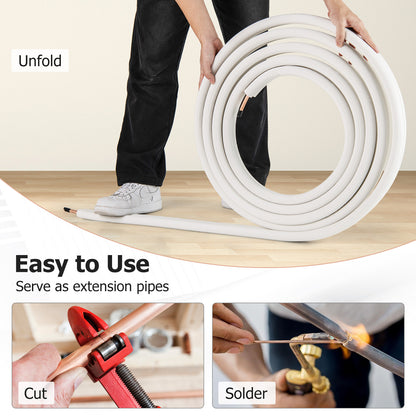 50 Feet Mini Split Line Set with 1/4 Inch and 3/8 Inch O.D. Copper Pipes Tubing