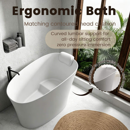 Nuvia 51-Inch Solid Surface Oval Freestanding Bathtub with Seat and Headrest