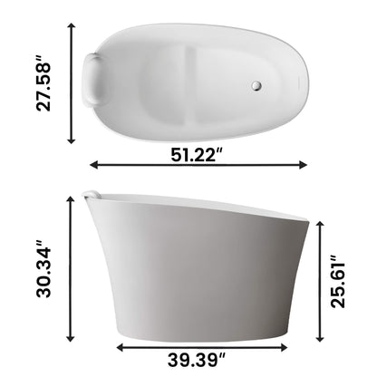 Nuvia 51-Inch Solid Surface Oval Freestanding Bathtub with Seat and Headrest