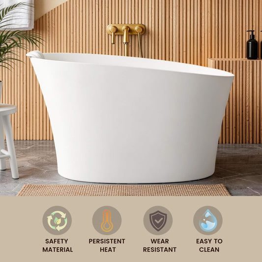 Nuvia 51-Inch Solid Surface Oval Freestanding Bathtub with Seat and Headrest