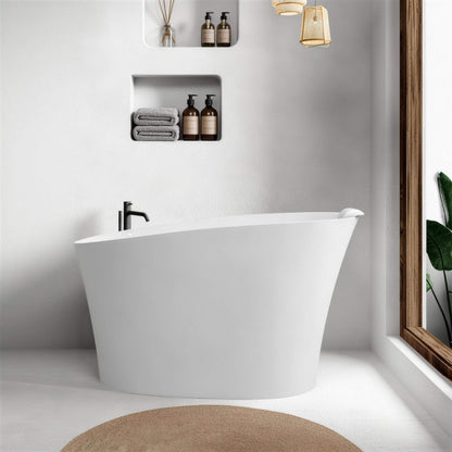 Nuvia 51-Inch Solid Surface Oval Freestanding Bathtub with Seat and Headrest