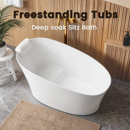 Nuvia 51-Inch Solid Surface Oval Freestanding Bathtub with Seat and Headrest