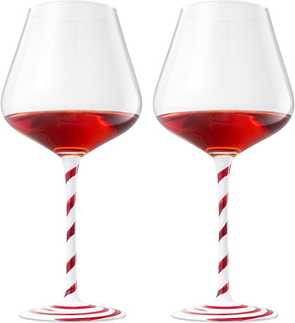 Khen Holiday Candy Cane Wine Glasses Set of 2 Santa Red White Striped