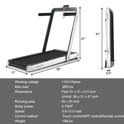 4.75HP 2 In 1 Folding Treadmill with Remote APP Control