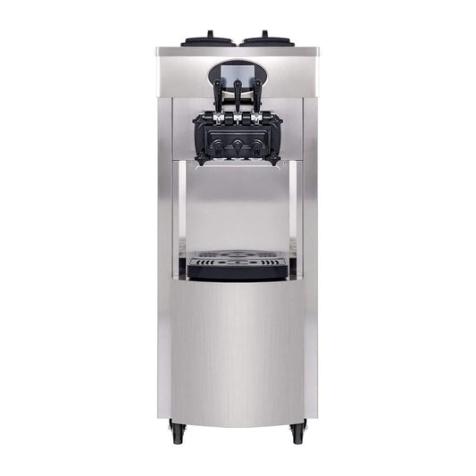 53" Freestanding 3-Flavors Commercial Soft Serve Yogurt Ice Cream Machine Maker With Auto Clean