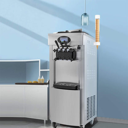 53" Freestanding 3-Flavors Commercial Soft Serve Yogurt Ice Cream Machine Maker With Auto Clean