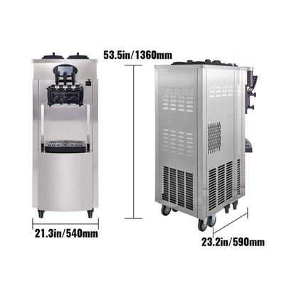 53" Freestanding 3-Flavors Commercial Soft Serve Yogurt Ice Cream Machine Maker With Auto Clean