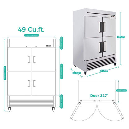 54-Inch 49 Cu.Ft Commercial 6-Shelves Stainless Steel Reach-In Freezer